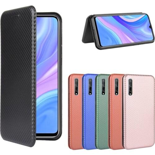 Huawei P Smart S Case 6.3 inch Fashion Carbon Fiber PC Hard Card Holder Slim Leather Case for Huawei P Smart S Wallet Flip Cover
