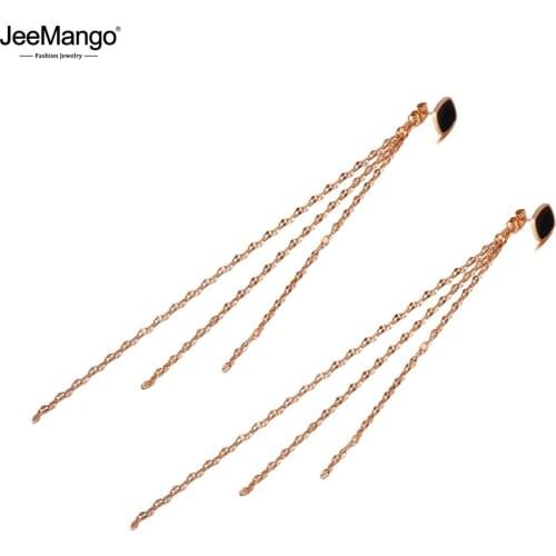JeeMango Original Bohemia Long Tassel Dangle Earrings Stainless Steel Trendy Square Acrylic Earrings Jewelry For Women JE20108