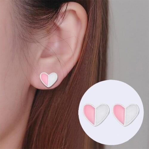 Jisensp Silver Plated Earrings Romantic Style Cute Colorful Heart Stud Earring Fashion Jewelry for Women Valentines Day Gift