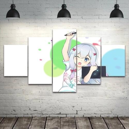 Canvas Hd Prints Pictures Anime Wall Art 5 Panel Painting Home Decoration Modular Eromanga Sensei Poster For Living Room Frame