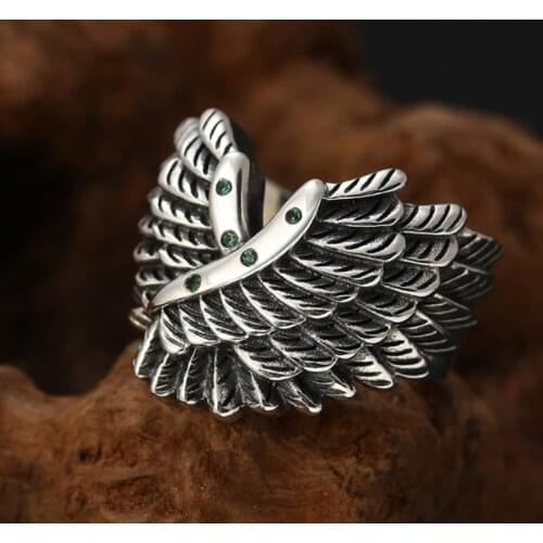 925 Sterling Silver wing Ring Mens Biker Punk Ring Rings Jewelry A4198