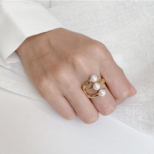 925 sterling silver Triple Faux Pearl Claw Statement Rings Women Wedding Jewelry Punk Party Designer Club Cocktail Party Japan