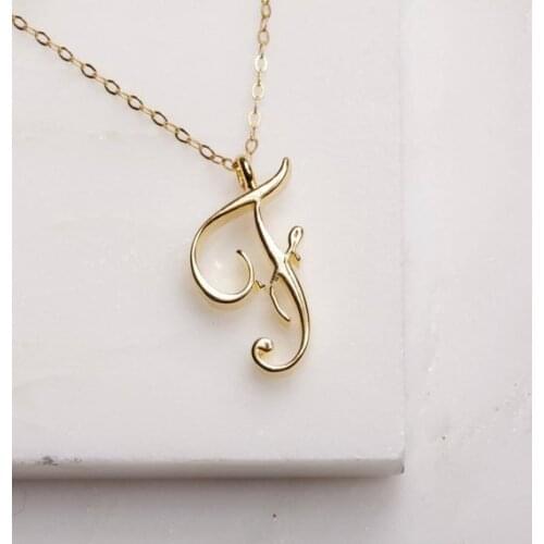 Tiny F Letter Necklace Initial Name English Alphabet Text Character Cursive F Monogram Necklace Charm Chain Jewelry for Friends