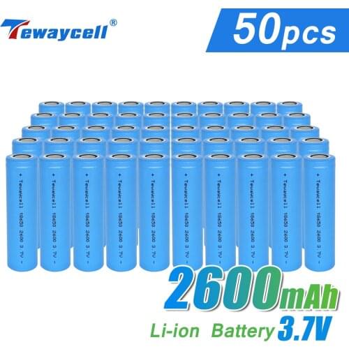 Hot Selling 50pcs per lot carton ICR 18650 3.7v 2600mah lithium li-ion batteries for electric tools free shipping