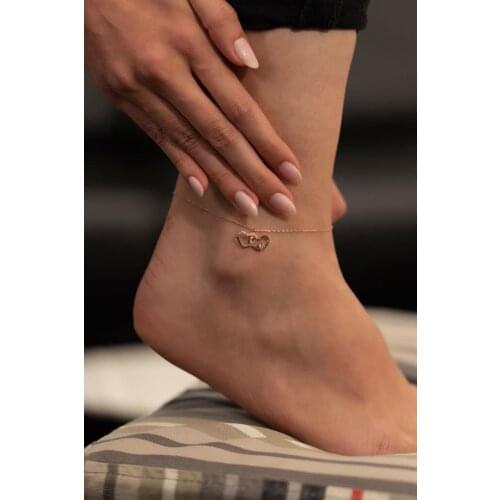 SRO Fashion Double Heart Model Rose Plated Silver Italian Anklet Modern Look Jewelry For Women Colour