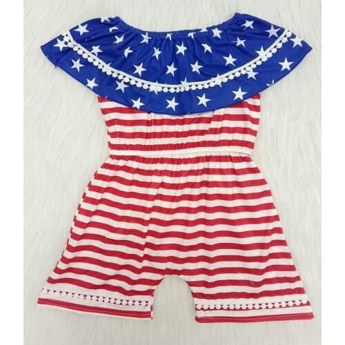 Girl fashion summer romper July 4th striped and star pattern girl jumpsuit high quality kids clothes