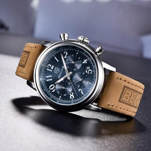 2021 New Benyar Luxury Quartz Watch Multifunctional Sports Leather Military Timing Watch Mens Waterproof Clock Reloj Hombre