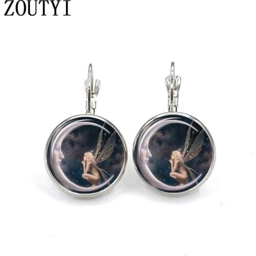 New/glamour fashion moon angel pattern photos, convex glass inlay earrings, feminine decoration