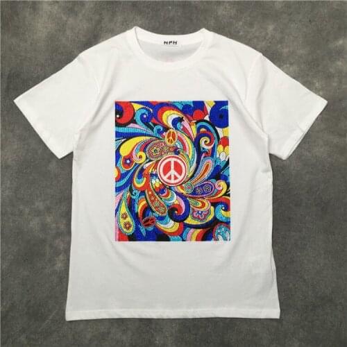 Diamond-studded New luxury Men anti-war freedom T Shirts T-Shirt Hip Hop Skateboard Parkour Street Cotton T-Shirts Tee Top N323