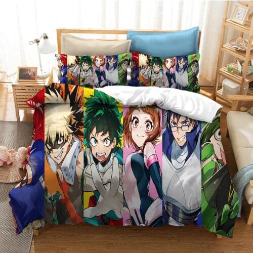 New 3D Printed Bedding Set Japan Anime My Hero Academia Duvet Covers Pillowcases Color Bedclothes Bed Linen For Kids Gift