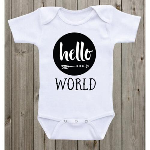 Personalized Hello World infant baby bodysuit onepiece romper Outfit Take Home toddler shirt birthday baptism party favors