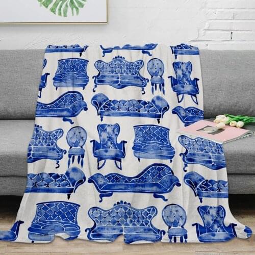 BIGHOUSES Throw Blanket Victorian Lounge – Navy Palette Throw Blanket Warm Microfiber Blanket For Beds Flannel Blanket