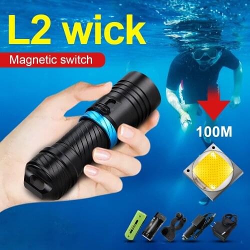 HEDELI Professional Diving Torch Rechargeable 18650 26650 LED diving Flashlight XML L2 Dive 100 meters Underwater Hunting Torch