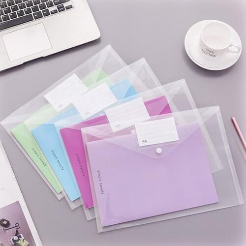 5 Pcs A4 Transparent Folder Button File Bag Large Capacity Plastic Document Bag Office File School Test Paper Storage Bag Office