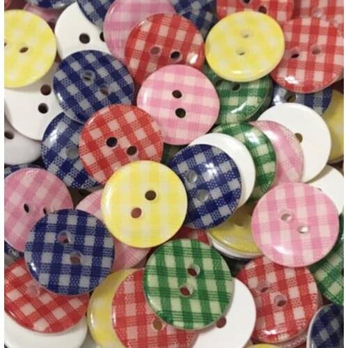 50pcs 15mm Multi Mixed Gingham Checks Resin Buttons Sewing Accessory Round 2 Holes Button Embellishment Crafts