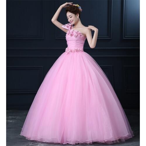Pink flowers bowknot single shoulder medieval dress Renaissance gown Sissi princess Costume Victorian/Marie Belle Ball
