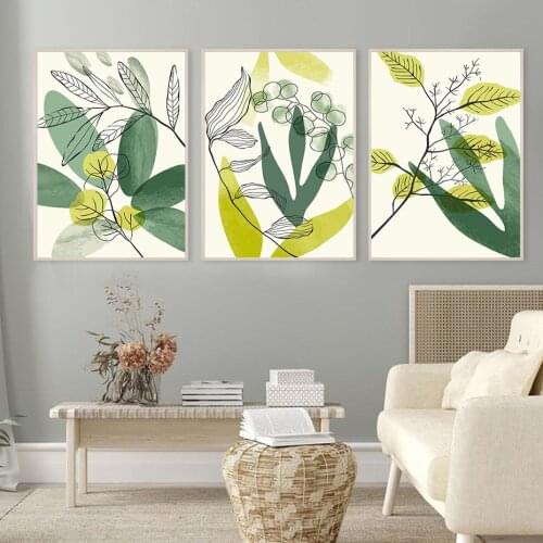 Nordic Abstract Canvas Painting Plant Foliage Line Nature Botanical Wall Art Posters and Print Picture Modern Living Room Decor