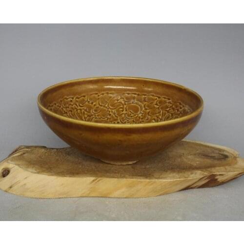 Antique Old Chinese Song Dynasty JiZhou Kiln porcelain bowl,yellow glaze, collection & adornment, Free shipping