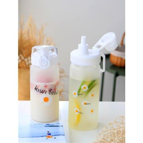 Student Department Korean version water cup simple girl high value with straw fresh little Daisy glass frosted cup