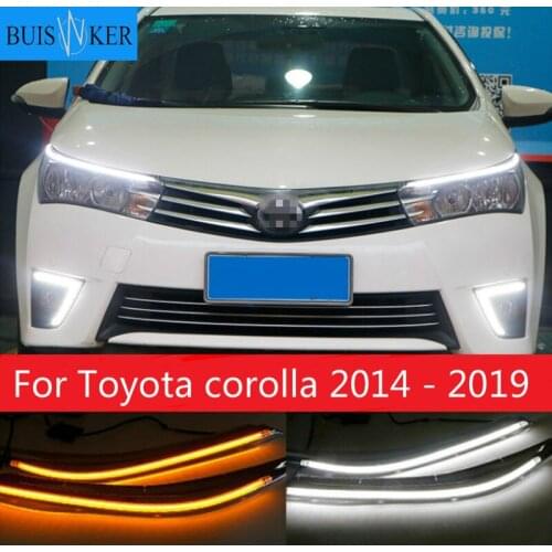 LED DRL Headlight Eyebrow Daytime Running Light fog lamp With Flowing dynamic Yellow Turn Signal For Toyota corolla 2014 - 2019