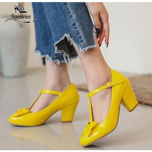 Sgesvier 2020 wholesale big size 32-48 pumps women shoes bowknot buckle single shoes high heels sweet Mary Jane shoes female