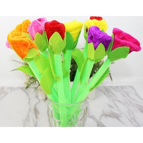 Creative Rose Flower Shape Ballpoint Pen Plush Blue Flower Pen Student Gifts School Supplies Office Accessories Stationery Items