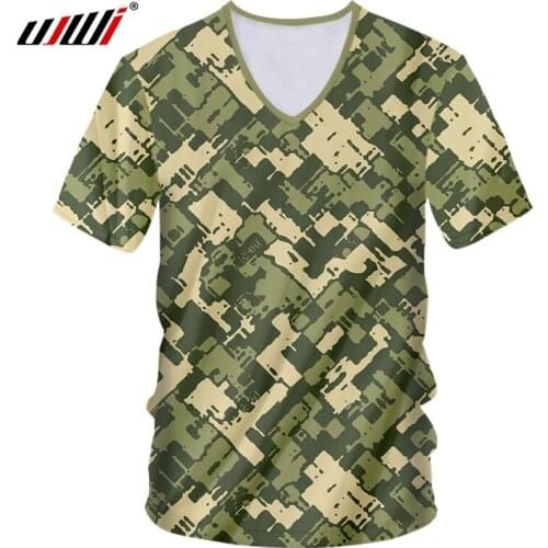 UJWI Drop Shipping New Original Wholesale Streetwear T-Shirt Short Sleeve 3D Military camouflage Sublimation V Neck Tshirt