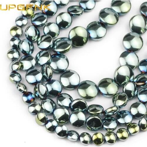 UPGFNK Natural Green Hematite Stone bead Flat Round Coin Spacer Loose Beads For Jewelry Making Diy Bracelet Accessories 6/8/10mm