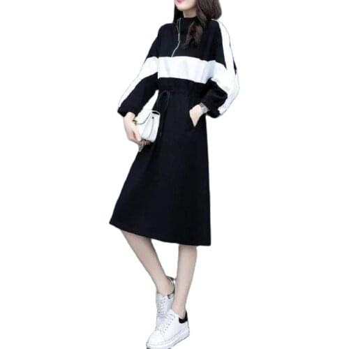Spring And Autumn Dress Long-Sleeved Women 2021 New Loose Large Size Casual Women Dresses Waist Was Thinner Woman Long Dress