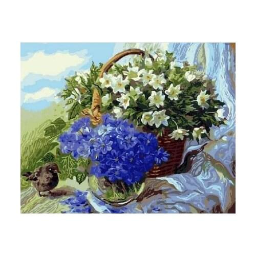 Spring basket frame diy painting by numbers kits coloring paint on canvas hand painted oil painting home decor for 40x50cm