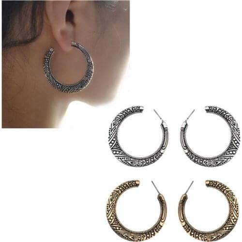 Ear ring earring loop Vintage Tibetan Silver Gold Hoop Earrings Women Retro Indian Bollywood Jewelry