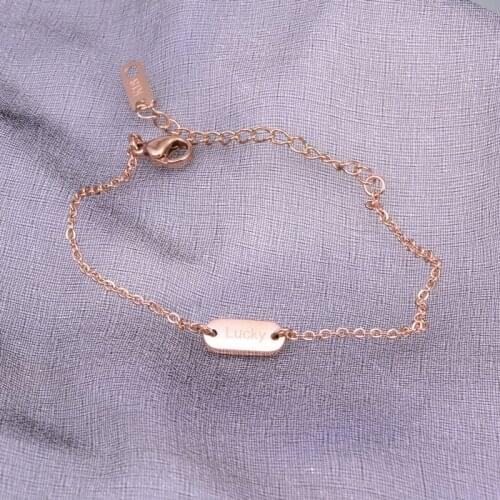 High Quality Stainless Steel Pulseira Feminina Square Card Lucky Tag Rose Gold Color Chain & Link Bracelet No Fade Jewelry