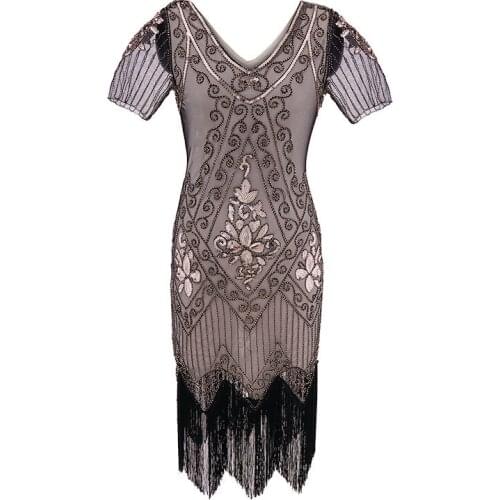 Summer Fashion elegant A-line Short Sleeve Knee-length V-neck Beading Embroidery Black Beige Party Plus Size Dress Women 9976