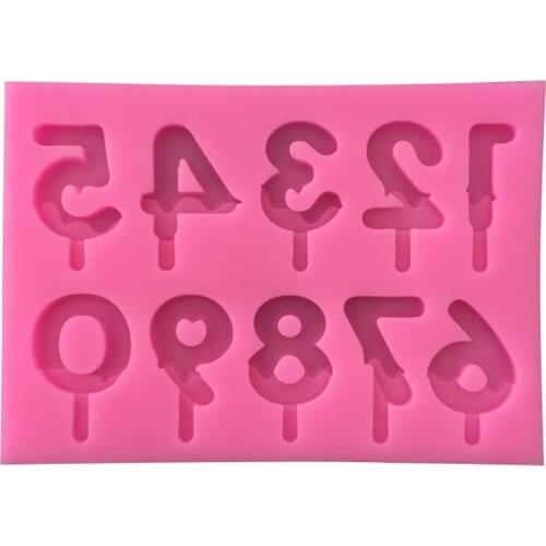 0-9 Numbers Shape Lollipop Silicone Mold 3D Hand Made Pop Sucker Sticks Chocolate Lollipop Mold With Sticks Party Decoration
