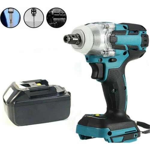 1/2" 520Nm Torque Brushless Cordless Electric Impact Wrench Driver + Battery 18 V Power Tool Electric Wrench Black+Blue