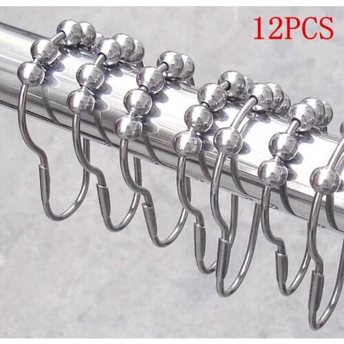 12 pcs/pack Bath Curtain Rollerball Shower Curtain Rings Hooks 5 Roller Polished Satin Nickel Ball Curtain Accessories