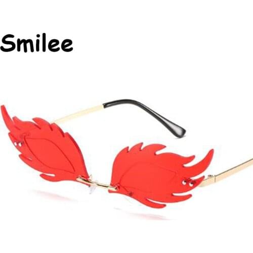 2020 Womens Glasses Brand Rimless Sunglasses Pink Red Yellow Fish Feather Hedgehog Flame Vintage Glasses Women Wholesale UV400