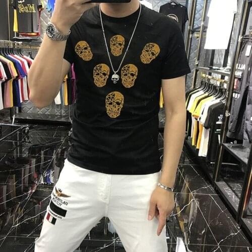 2021 Summer Star Skull Hot Diamond Mens T-Shirt Modal Cotton O-Neck Short-Sleeved Slim Top Plus Size