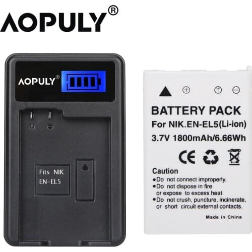 AOPULY 1Pc EN EL5 EN-EL5 ENEL5 Battery + EN5 LCD USB Charger For Nikon Coolpix P5000 P500 P510 P520 7900 5200 5900 P80 P90 P100