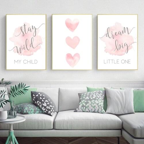 Watercolor Pink Love Heart Canvas Poster Nordic Minimalist Wall Art Life Quotes Print Painting Decoration Picture Home Decor