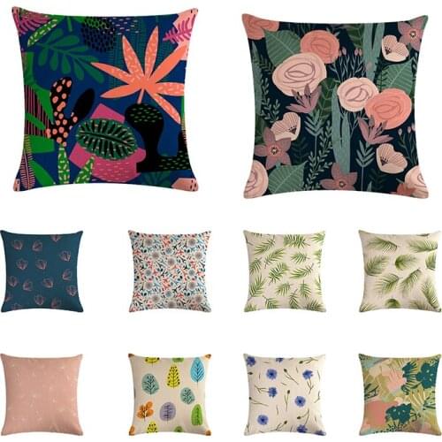Cushion Cover Gift Tropical flowers One side printing linen 45x45 cm Sofa Car Home Decorative Throw Pillow Case Cojines ZY692