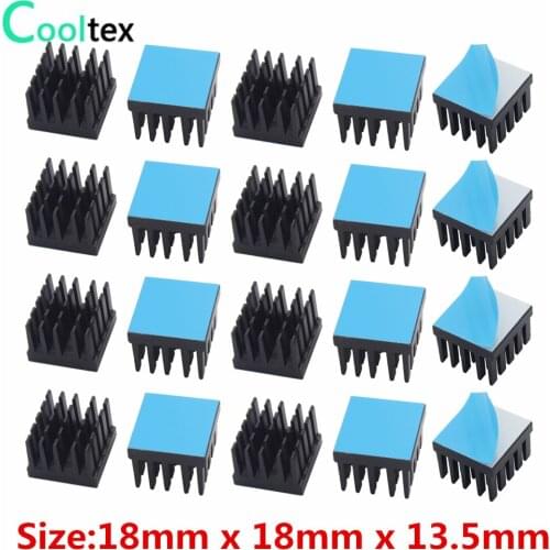 30pcs 18x18x13.5mm Black Aluminum Heatsink heat sink for Electronic Chip IC MOS Raspberry pi With Thermal Conductive Tape