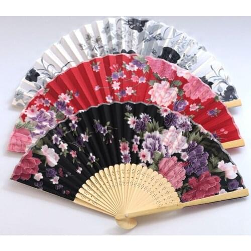 Flower Fan Summer Vintage Folding Bamboo Fan Chinese Style Hand Held For Dance Party Wedding Colorful Fan Home Decorations