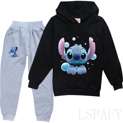 Disney Stitch Kids Clothes Set Boy Girl Children Clothing Hoodies+Long Pant 2 PCS Sets Baby Girl Cotton Sets Fashion Sport Suit
