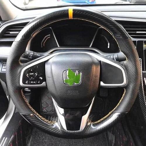 DIY Non-Slip Black Leather Carbon Fiber Car Steering Wheel Cover For Honda Civic Civic 10 2016-2019 CRV CR-V 2017-2019 Clarity