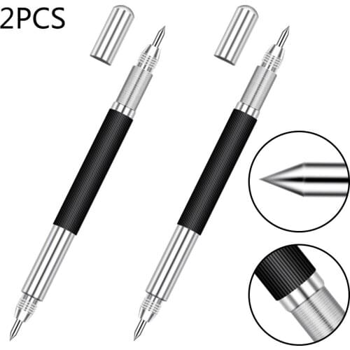 2xDouble Ended Tungsten Carbide Scribing Pen Tip Steel Scriber Scribe Marker Metal Lettering Pen Hand Operated Tools