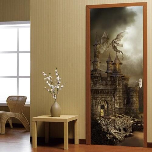 European Vintage Castle Door Stickers Self Adhesive Vinyl Personality Door Mural Waterproof DIY Bedroom Door Renovation Decals