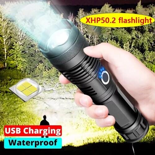 Bright xhp p50 most powerful flashlight xhp70 tactical flashlight xhp50.2 x5 flash xhp70.2 torch flashlight 18650 work lamp camp
