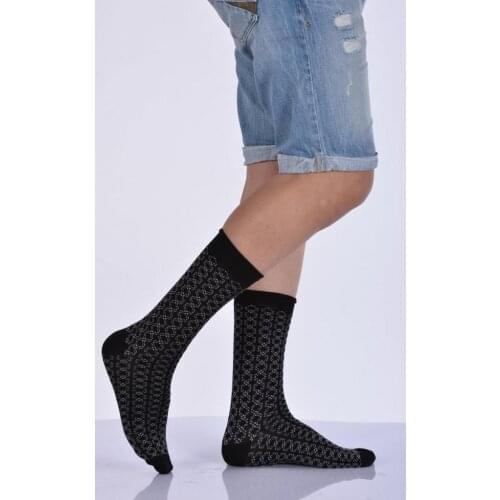 Idilfashion Male Pattern Bamboo Socket Socks-Black-E-ART217 (3'LÜ PACKAGE)