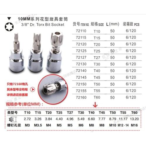 BESTIR TOOL Taiwan brand S-2 alloy steel 10mm 3/8" Dr. torx bit socket T10 T15 T20 T25 T27 T30 T40 T45 T50 T55 T60 hand tool